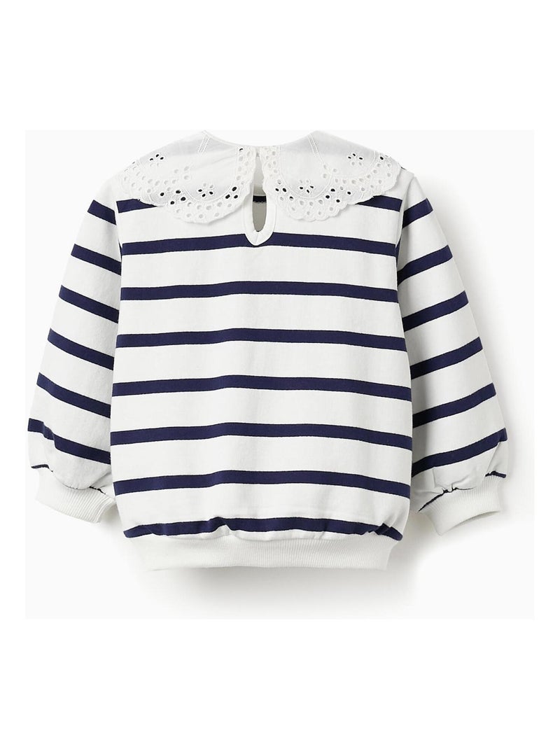 Sweat rayé, collier à bavette en broderie anglaise OLYMPIA Blanc - Kiabi