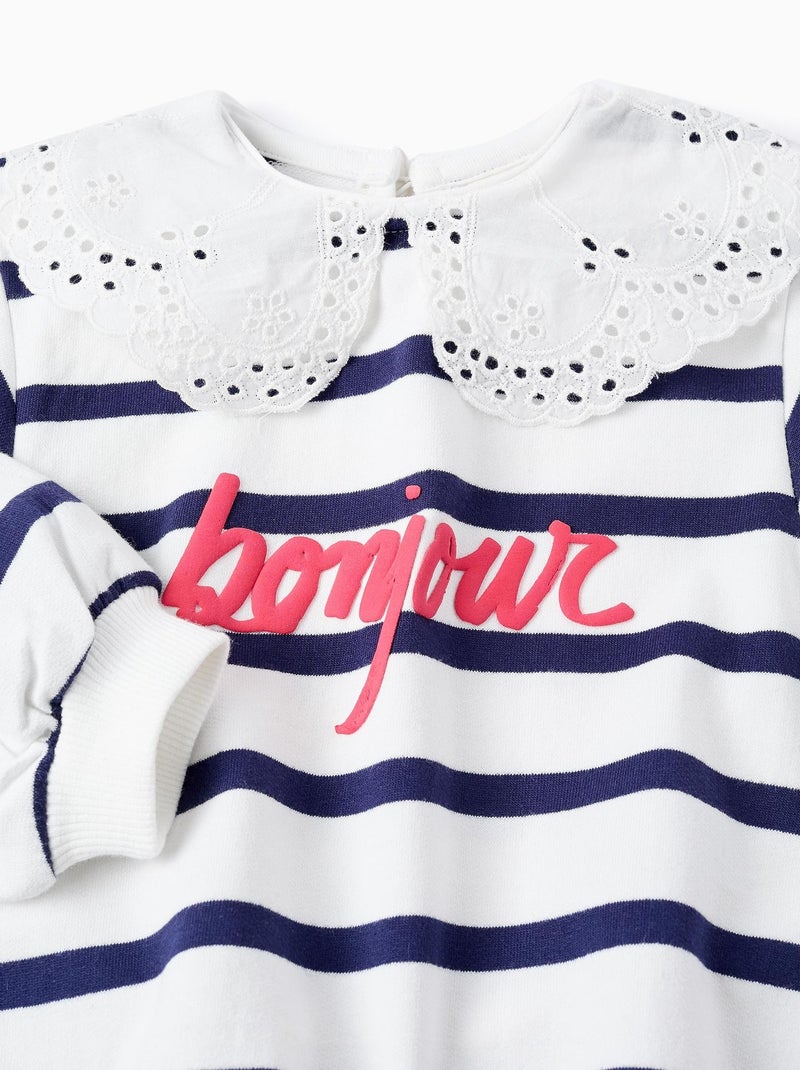 Sweat rayé, collier à bavette en broderie anglaise OLYMPIA Blanc - Kiabi