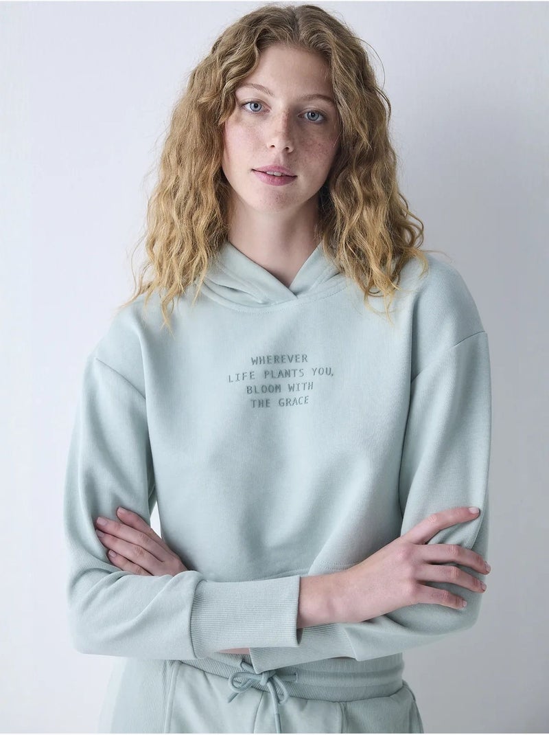 Sweat-shirt à capuche avec détails côtelés penti Vert menthe - Kiabi