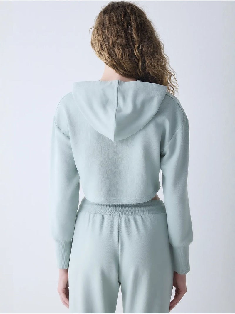 Sweat-shirt à capuche avec détails côtelés penti Vert menthe - Kiabi