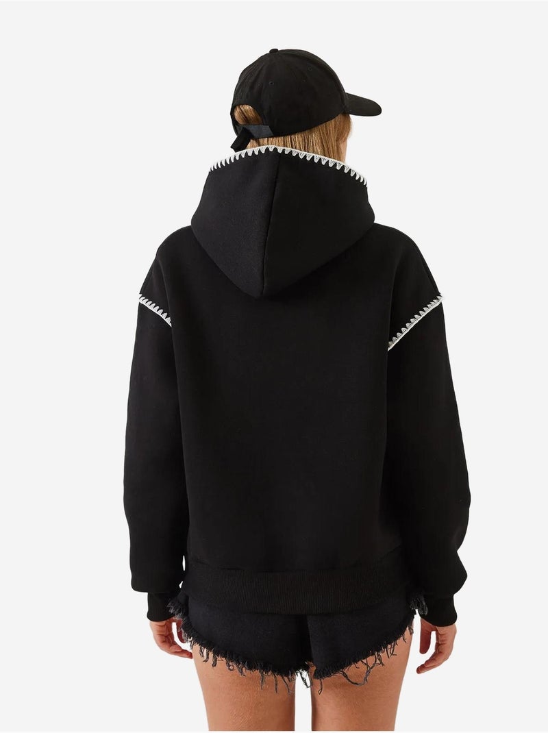 Sweat-shirt à capuche avec détails en dentelle lucci Noir - Kiabi