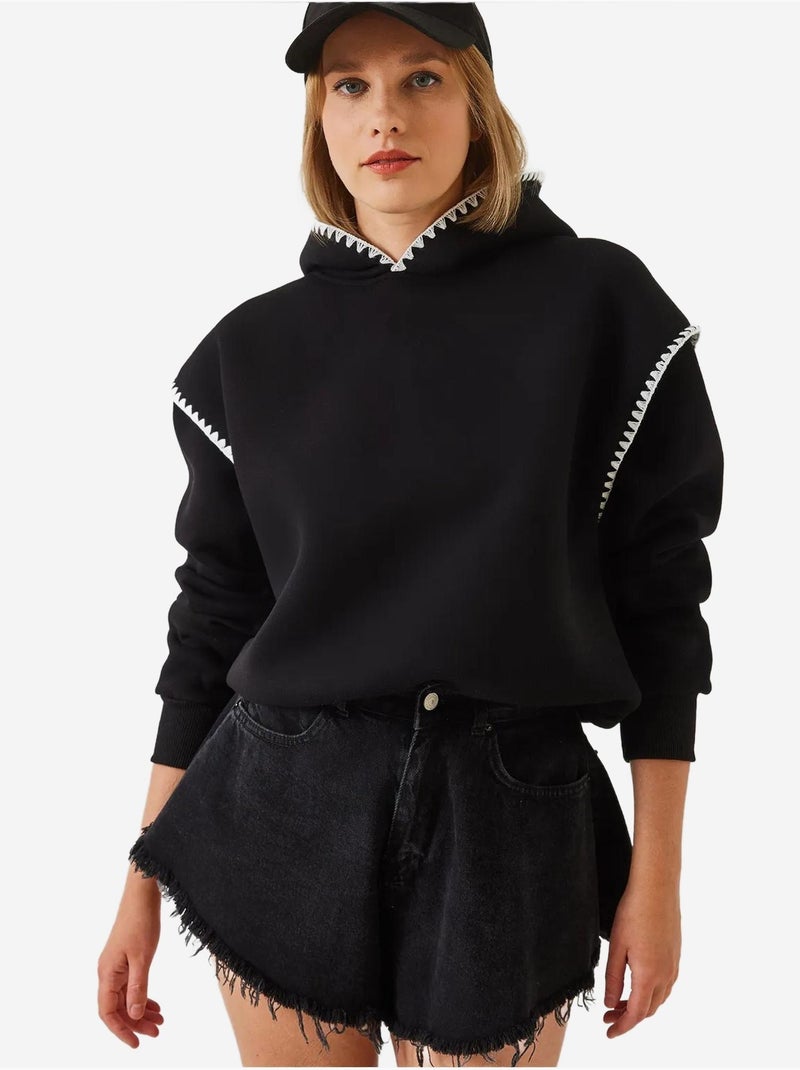 Sweat-shirt à capuche avec détails en dentelle lucci Noir - Kiabi