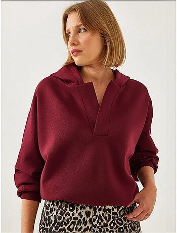 Sweat-shirt à capuche et col en v bianco lucci