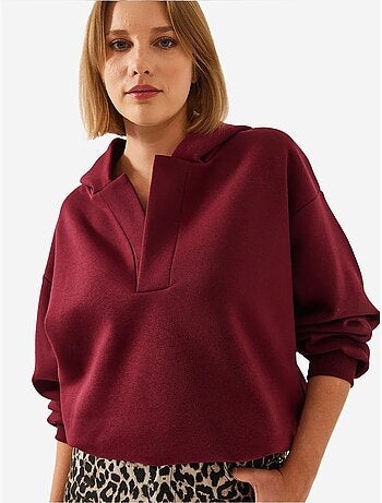 Sweat-shirt à capuche et col en v bianco lucci