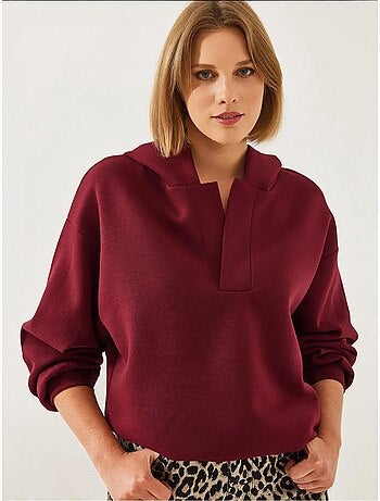 Sweat-shirt à capuche et col en v bianco lucci