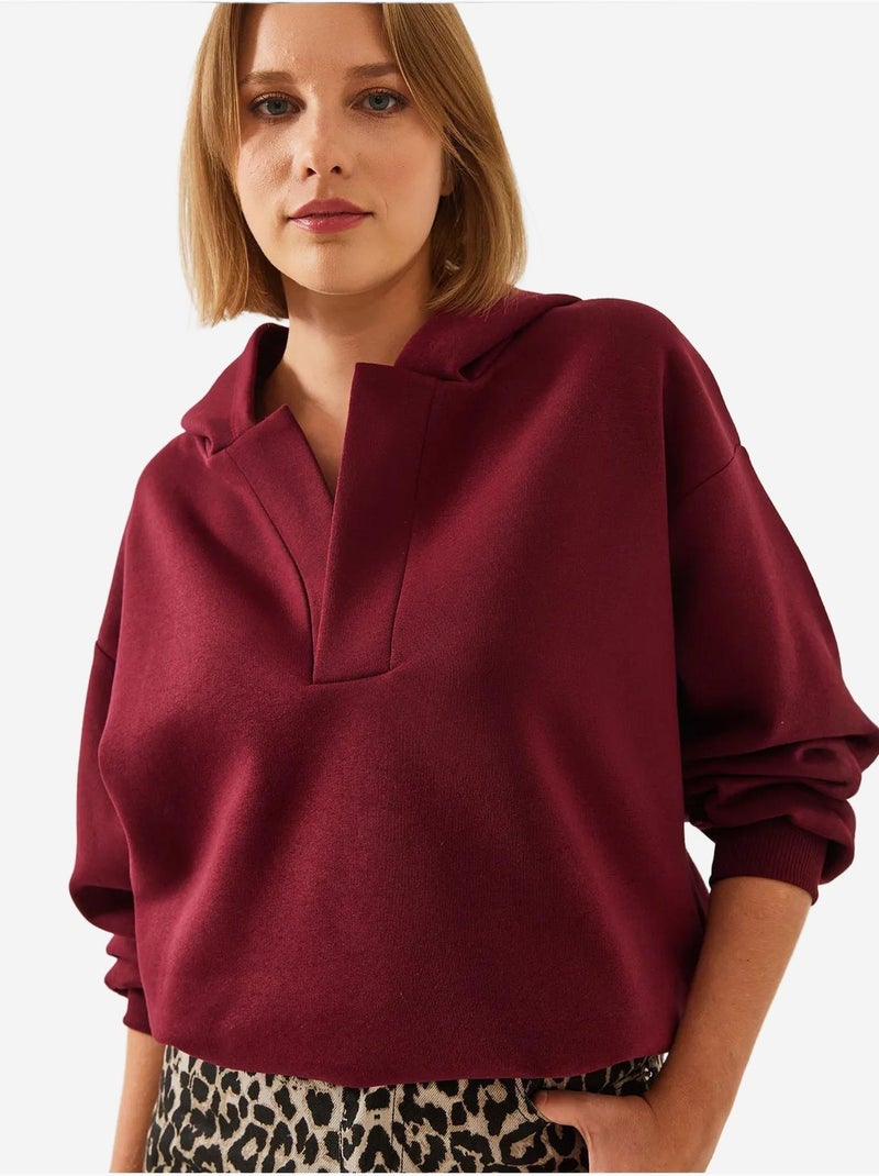 Sweat-shirt à capuche et col en v bianco lucci Rouge bordeaux - Kiabi