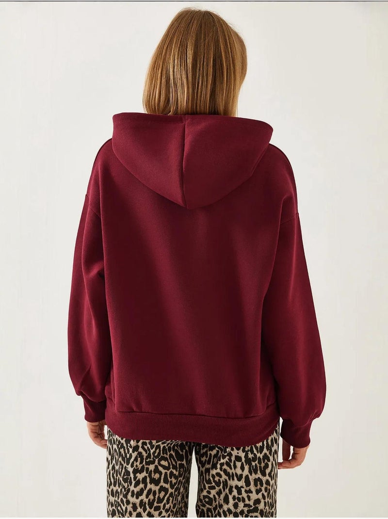 Sweat-shirt à capuche et col en v bianco lucci Rouge bordeaux - Kiabi