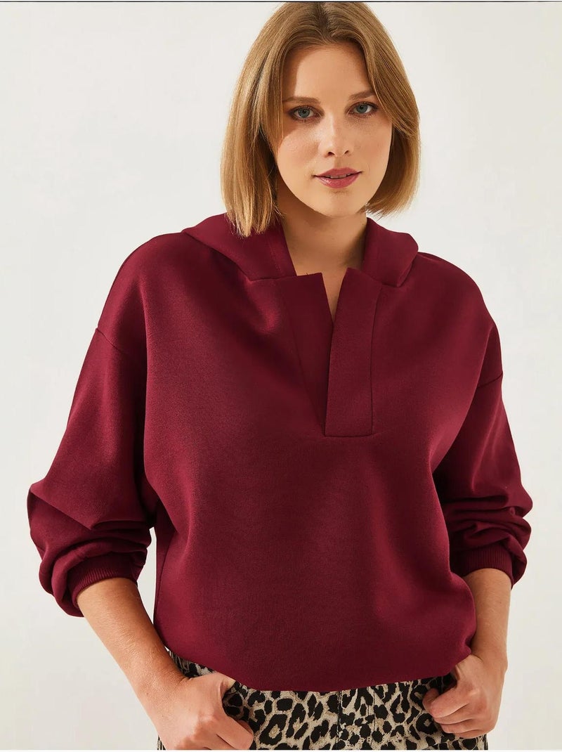 Sweat-shirt à capuche et col en v bianco lucci Rouge bordeaux - Kiabi