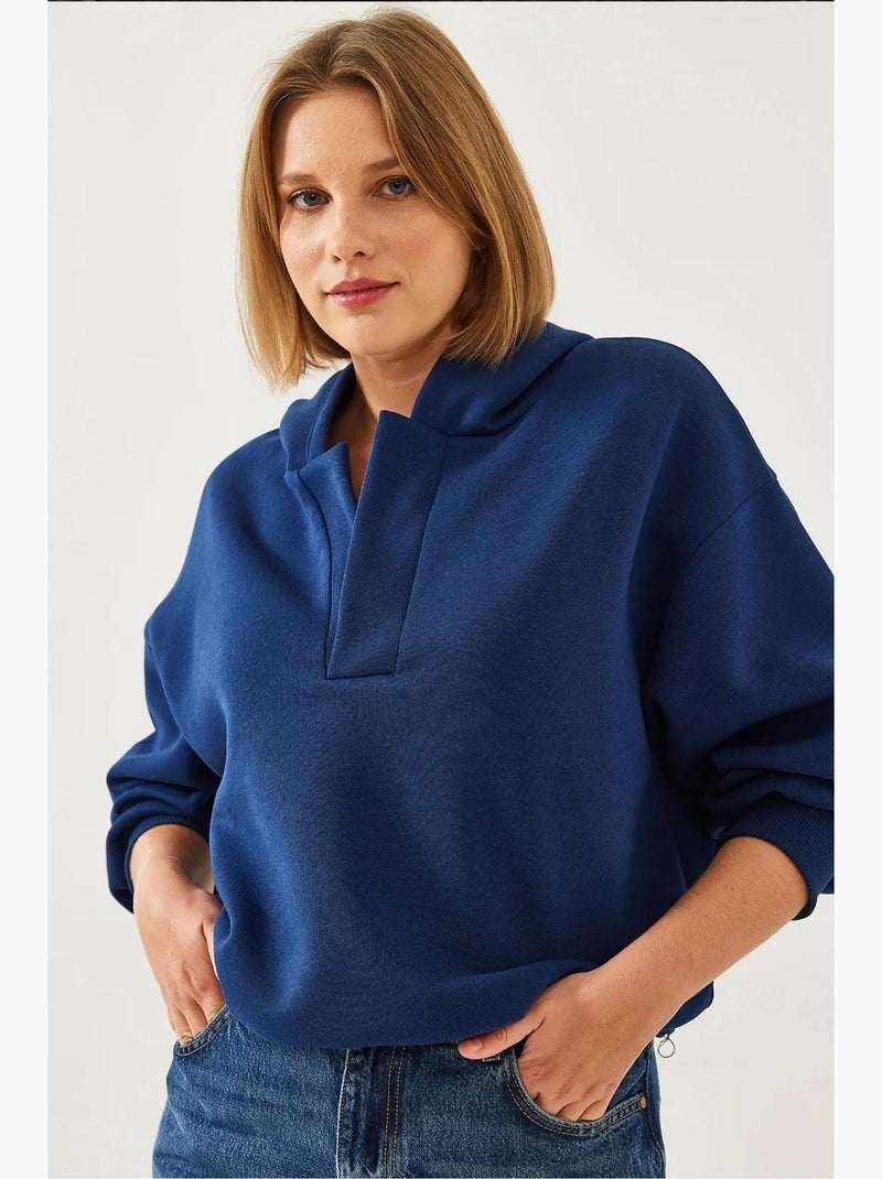 Sweat-shirt à capuche et col en v lucci Bleu marine - Kiabi