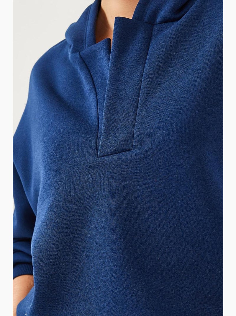 Sweat-shirt à capuche et col en v lucci Bleu marine - Kiabi
