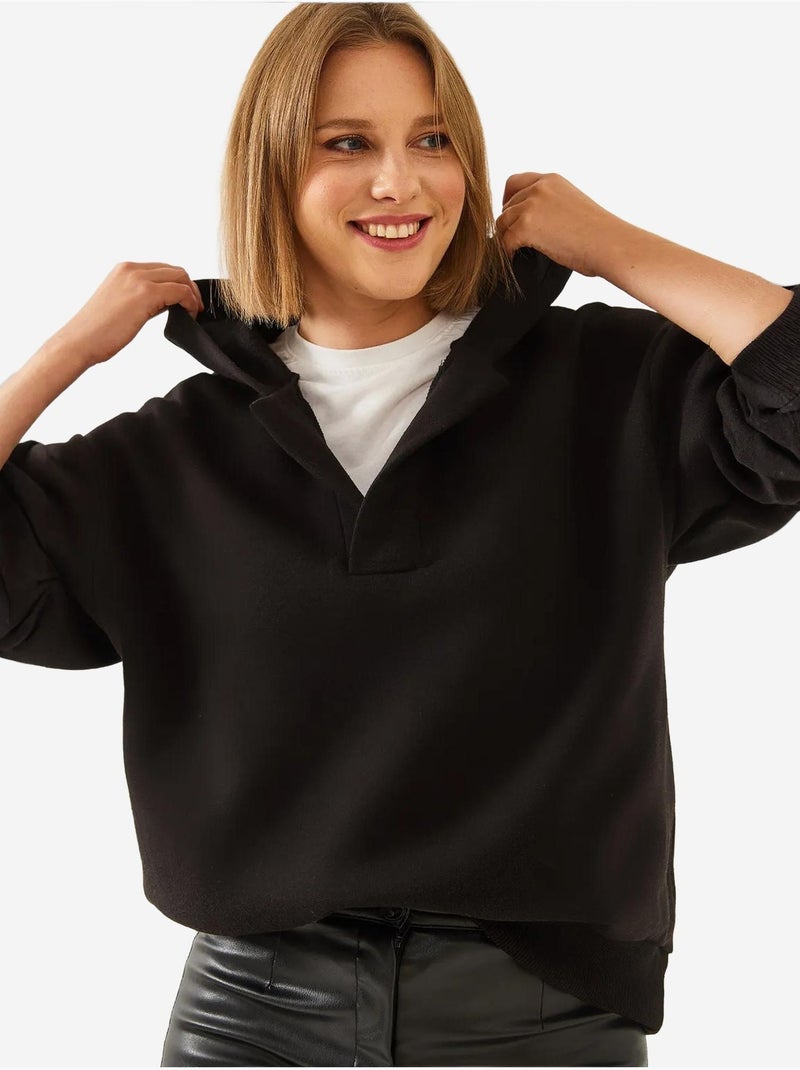 Sweat-shirt à capuche et col en v lucci Noir - Kiabi