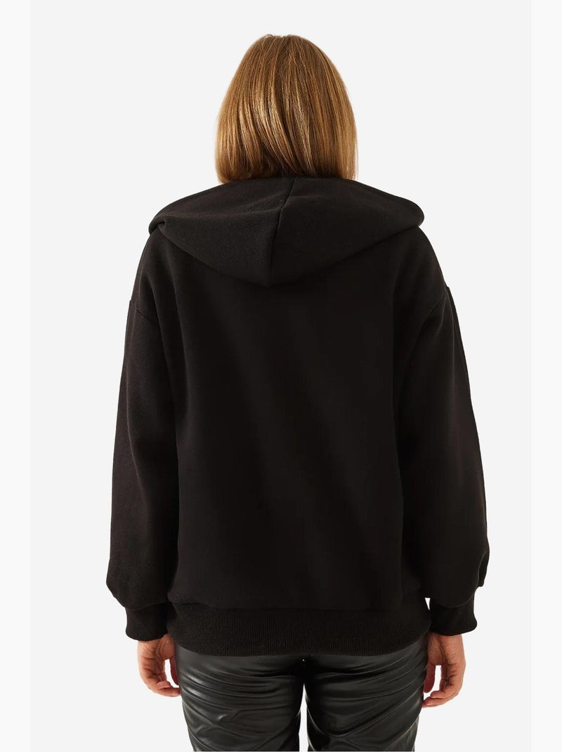 Sweat-shirt à capuche et col en v lucci Noir - Kiabi