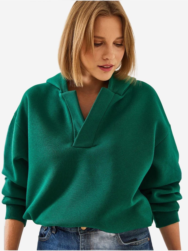 Sweat-shirt à capuche et col en v lucci Vert - Kiabi