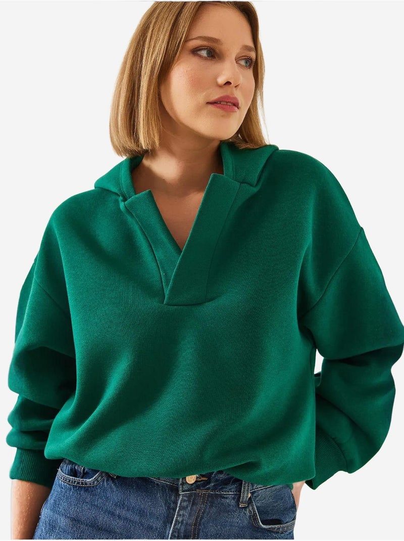 Sweat-shirt à capuche et col en v lucci Vert - Kiabi