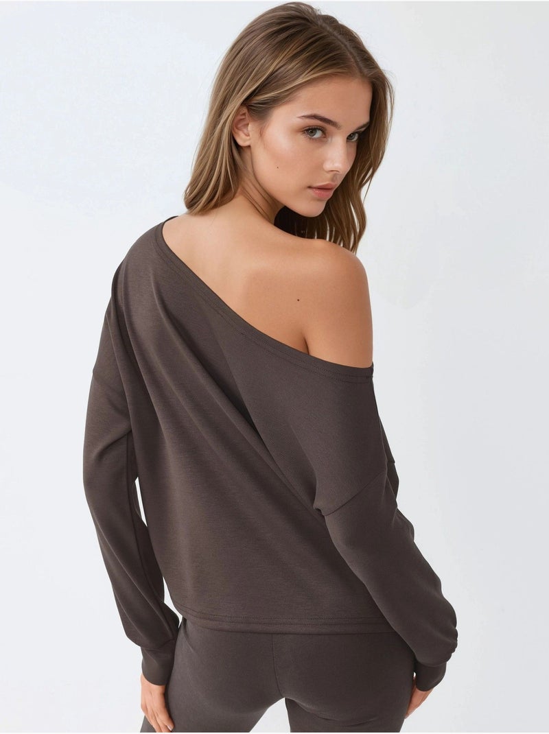 Sweat-shirt à col asymétrique et coupe décontractée busem Marron foncé - Kiabi