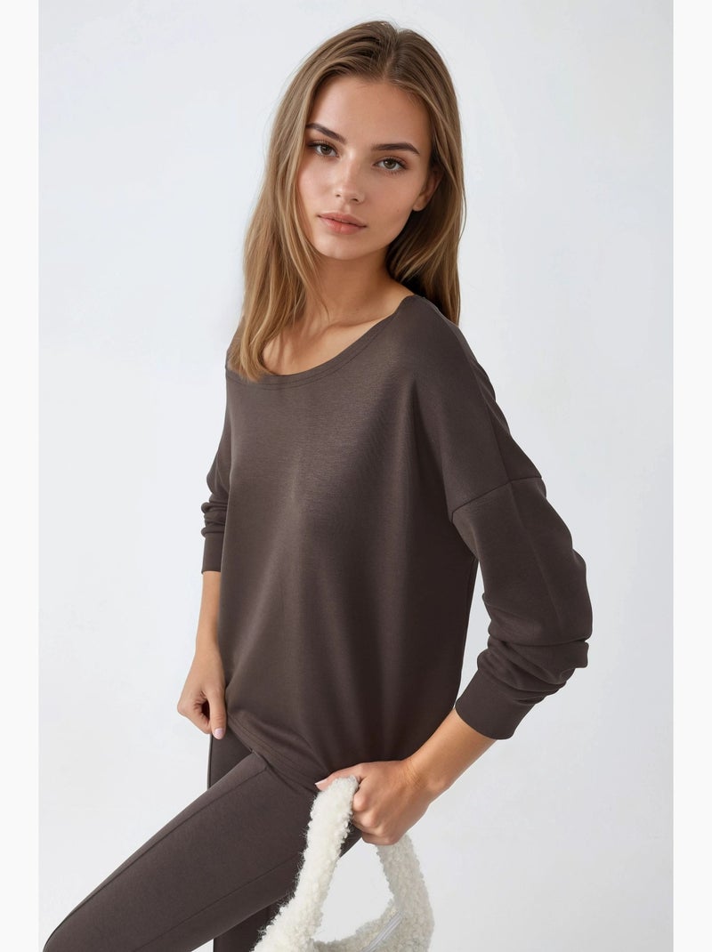 Sweat-shirt à col asymétrique et coupe décontractée busem Marron foncé - Kiabi