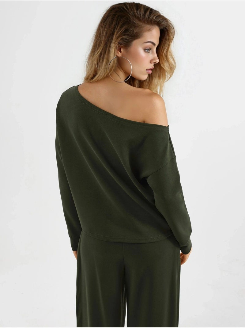 Sweat-shirt à col asymétrique et coupe décontractée busem Vert bouteille - Kiabi