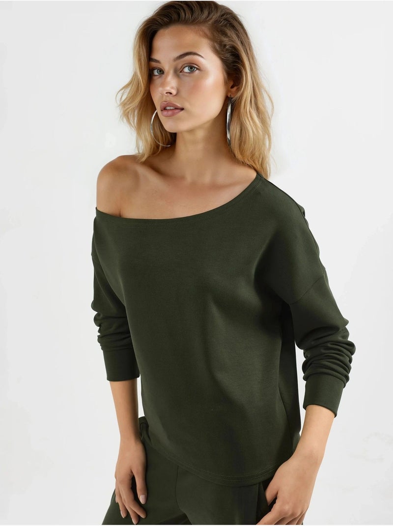 Sweat-shirt à col asymétrique et coupe décontractée busem Vert bouteille - Kiabi
