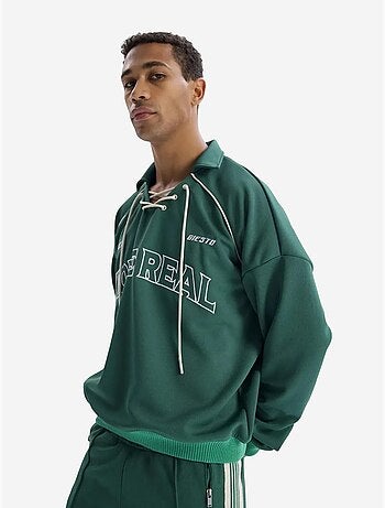 Sweat-shirt à col ouvert, imprimé et détail cravate giesto