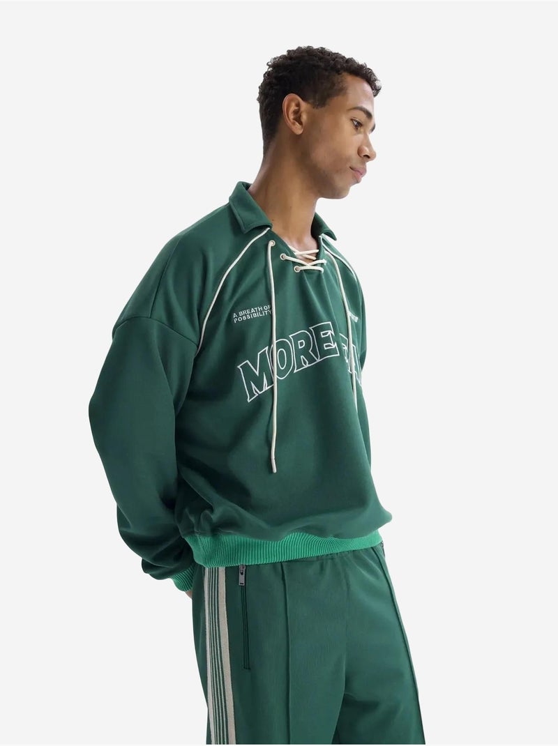 Sweat-shirt à col ouvert, imprimé et détail cravate giesto Vert foncé - Kiabi