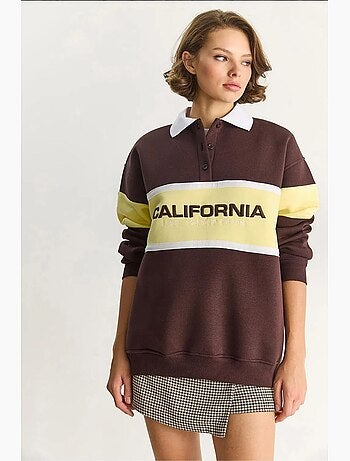 Sweat-shirt à col polo imprimé surdimensionné lucci