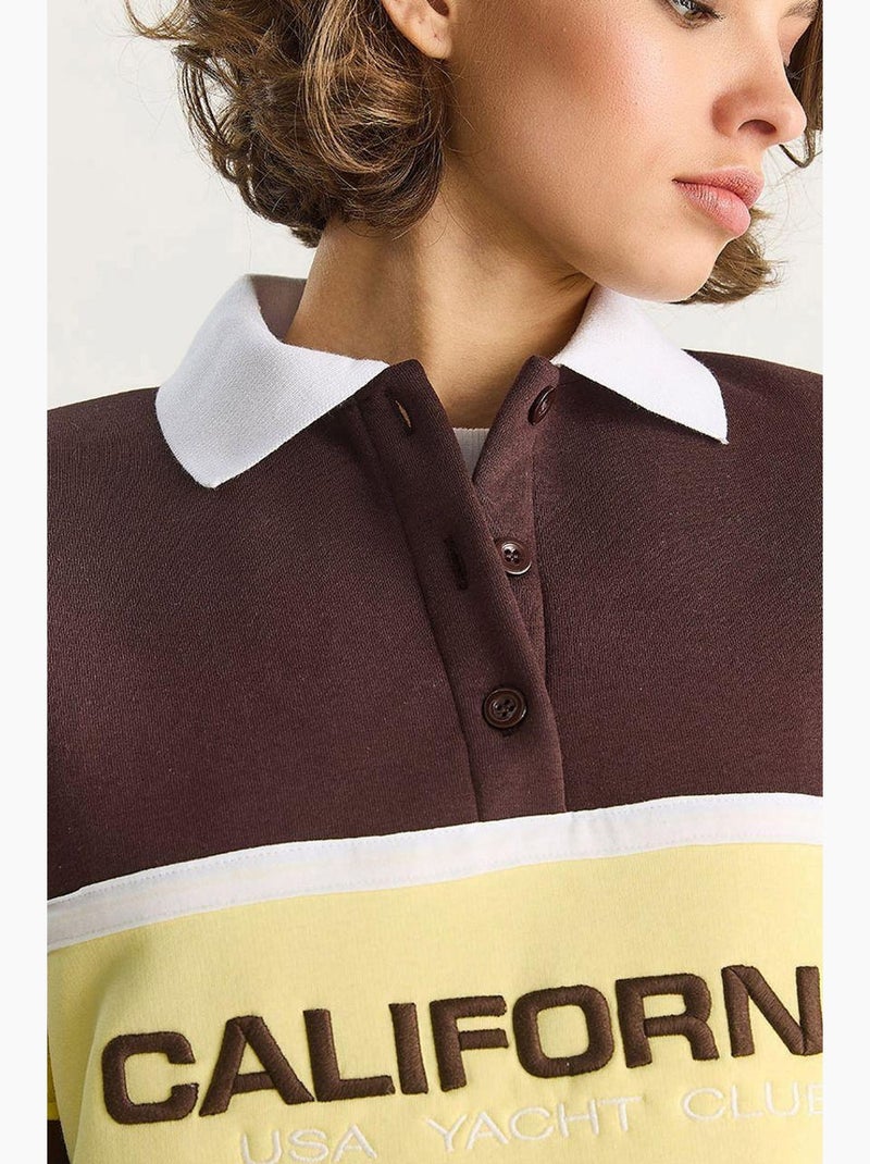 Sweat-shirt à col polo imprimé surdimensionné lucci Marron chocolat - Kiabi