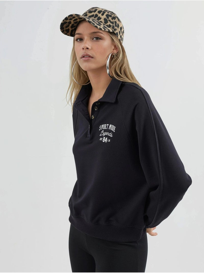 Sweat-shirt à col polo, manches longues et coupe décontractée busem Bleu marine - Kiabi