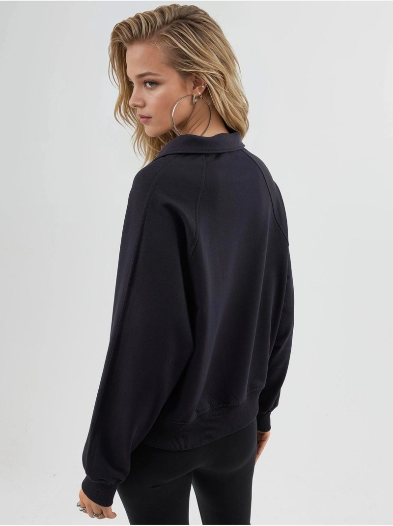 Sweat-shirt à col polo, manches longues et coupe décontractée busem Bleu marine - Kiabi