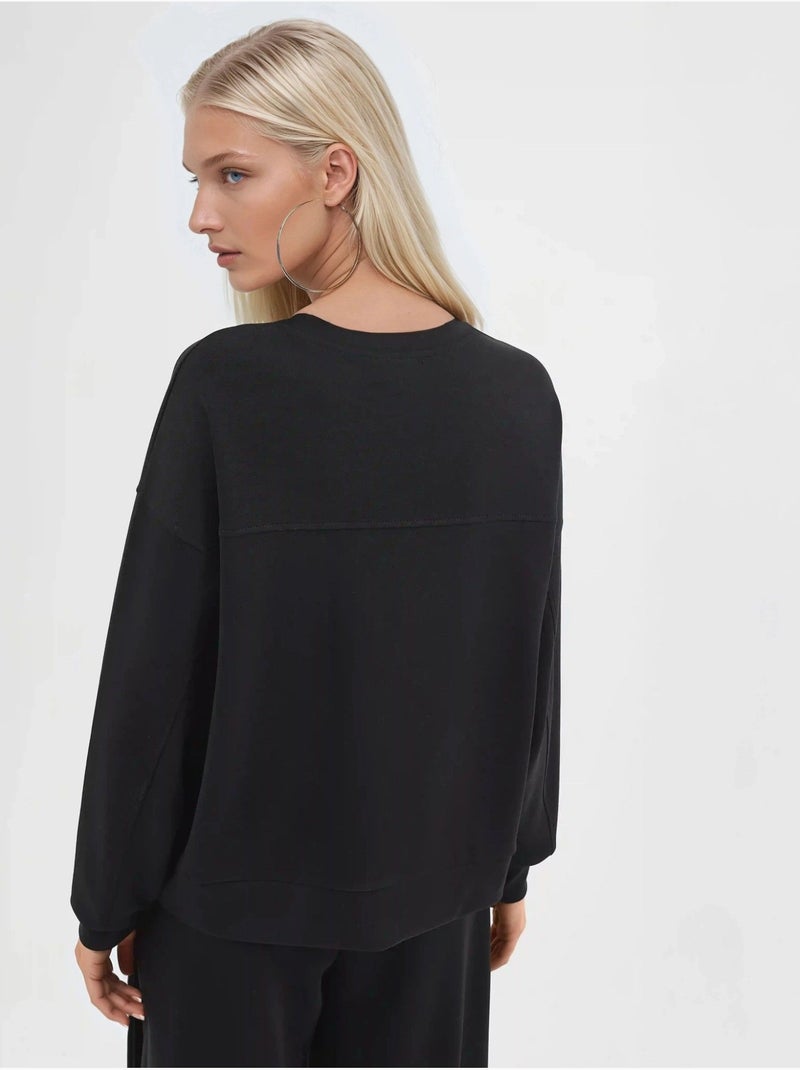 Sweat-shirt à col rond coupe décontractée busem Noir - Kiabi