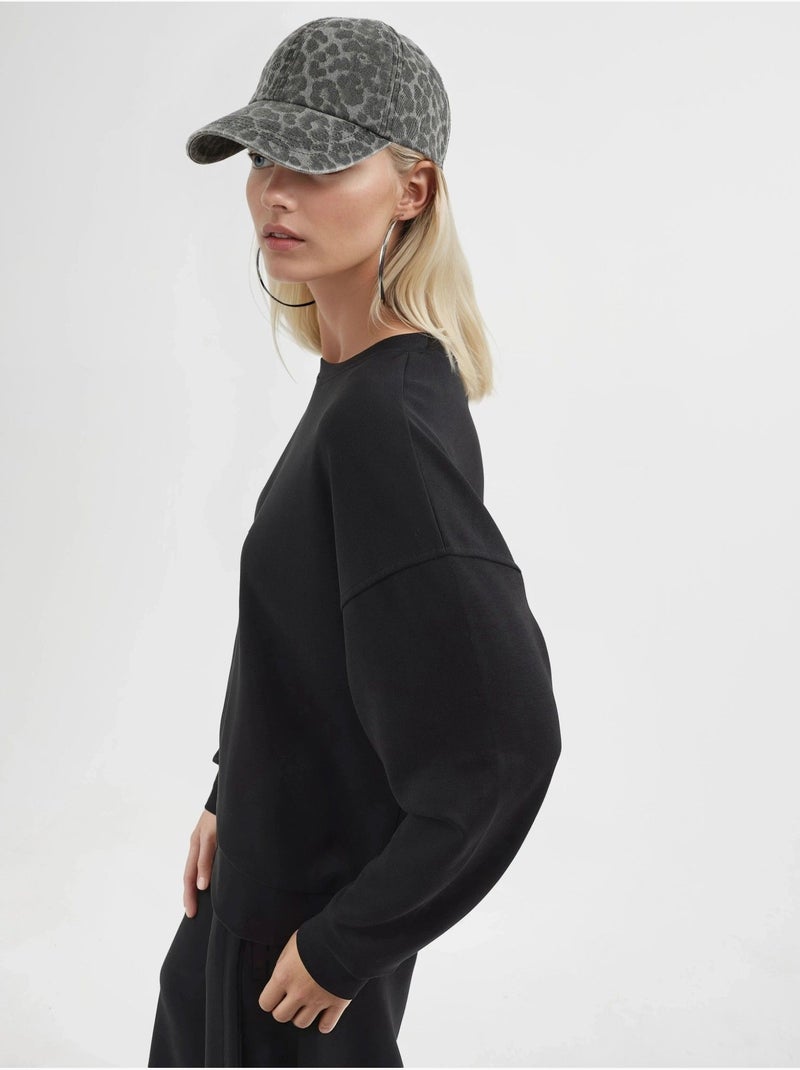 Sweat-shirt à col rond coupe décontractée busem Noir - Kiabi