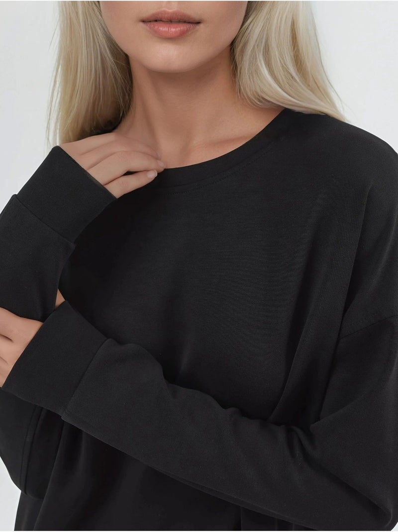 Sweat-shirt à col rond coupe décontractée busem Noir - Kiabi