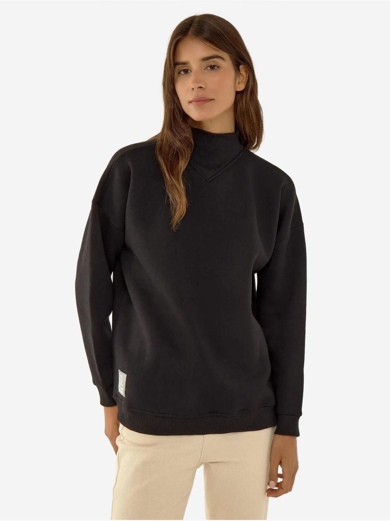 Sweat-shirt à col roulé mi-long coupe décontractée Noir - Kiabi