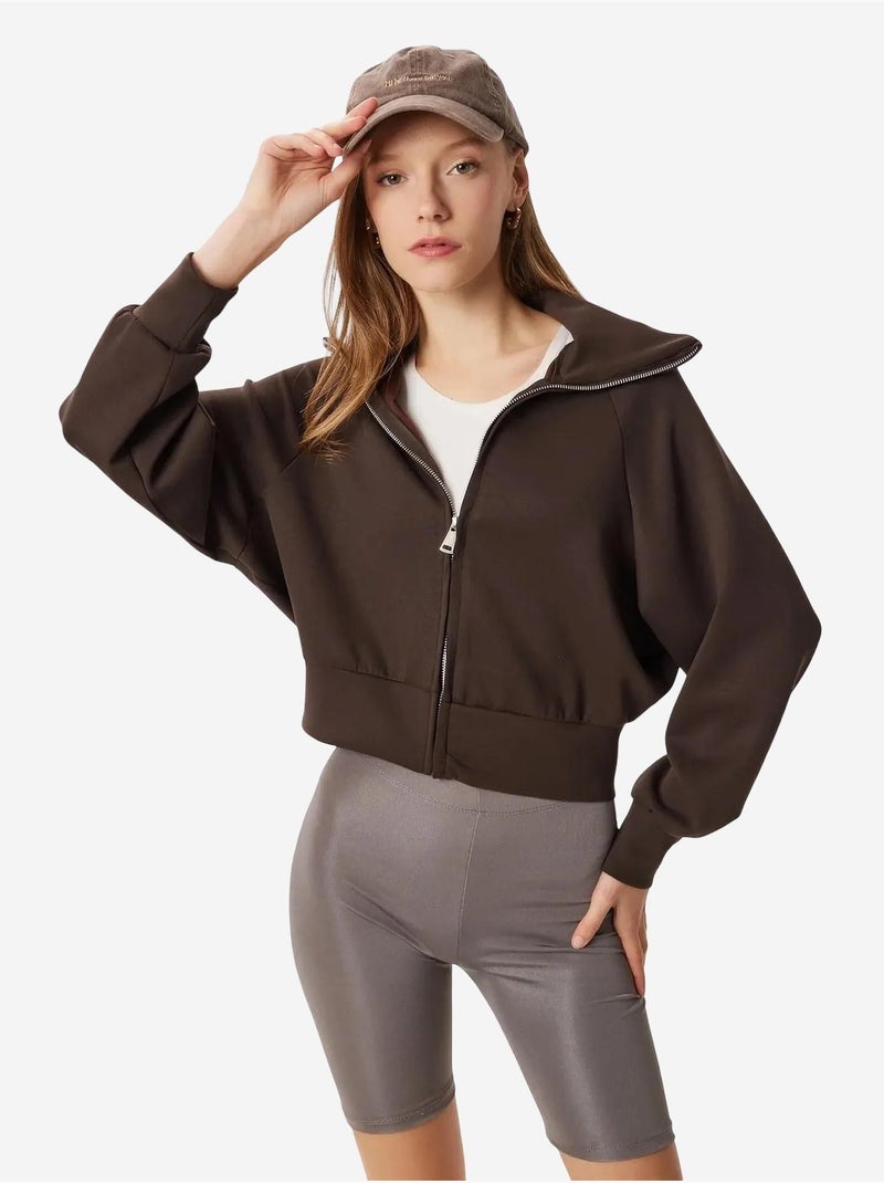 Sweat-shirt à col roulé zippé istanbul Marron chocolat - Kiabi