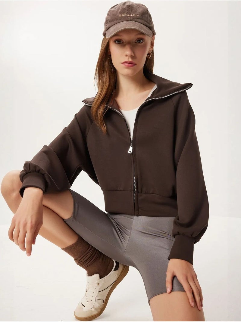 Sweat-shirt à col roulé zippé istanbul Marron chocolat - Kiabi