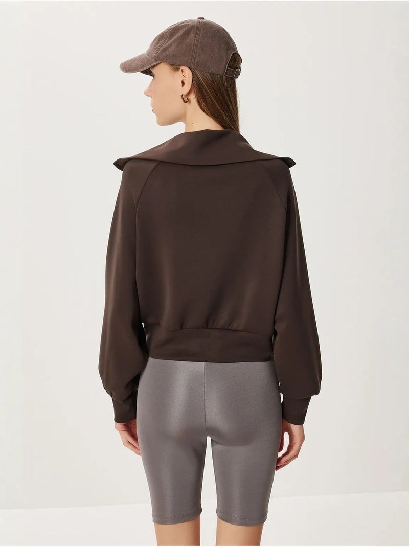 Sweat-shirt à col roulé zippé istanbul Marron chocolat - Kiabi