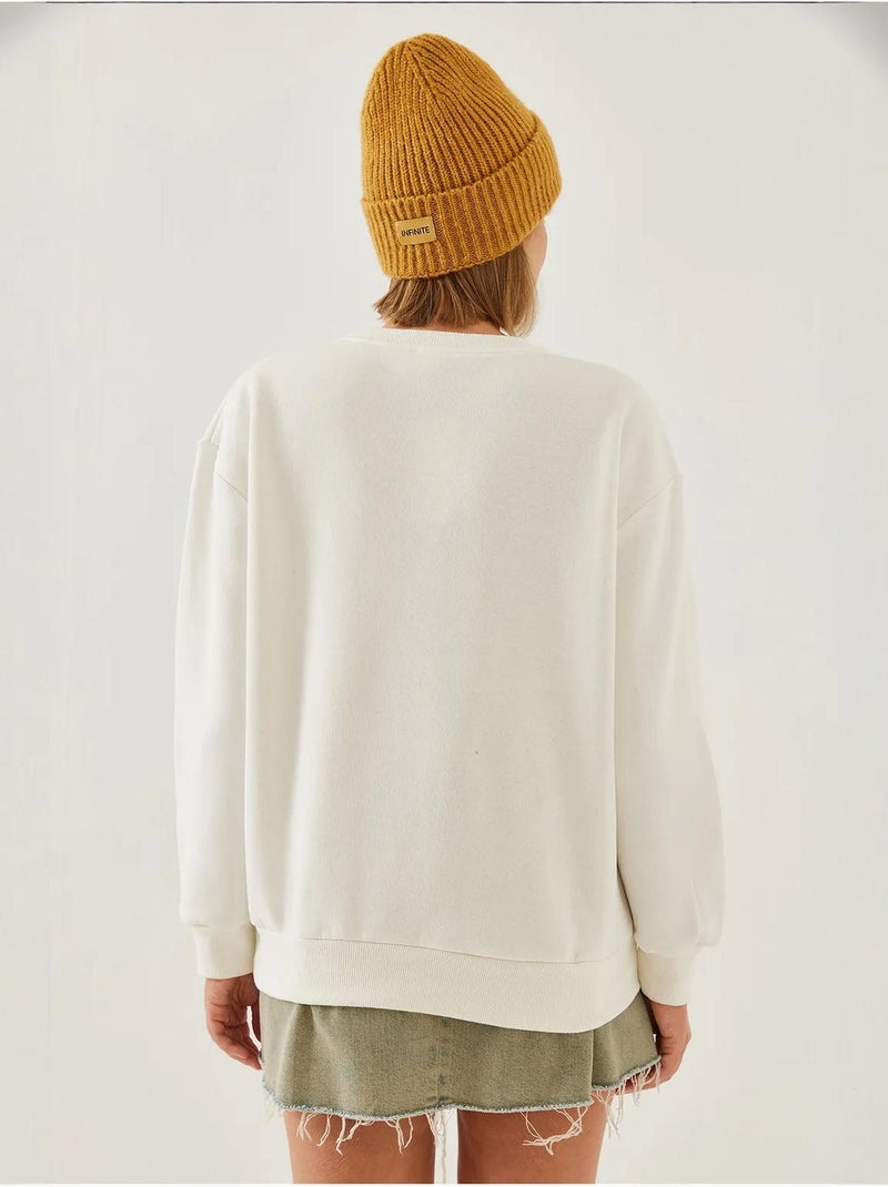 Sweat-shirt à imprimé cœur et col rond lucci Blanc - Kiabi