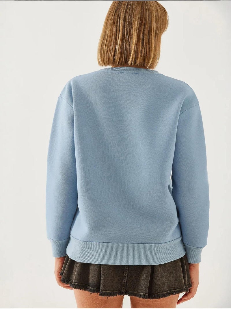 Sweat-shirt à imprimé cœur et col rond lucci Bleu ciel - Kiabi
