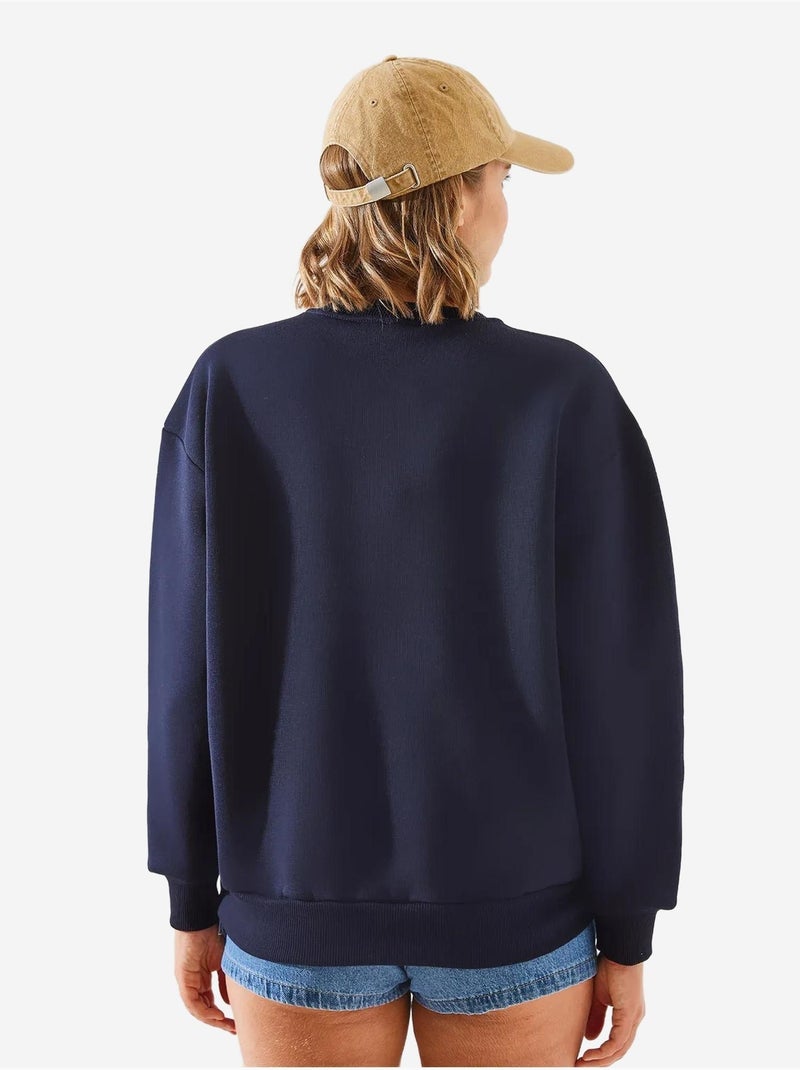 Sweat-shirt à imprimé cœur et col rond lucci Bleu marine - Kiabi
