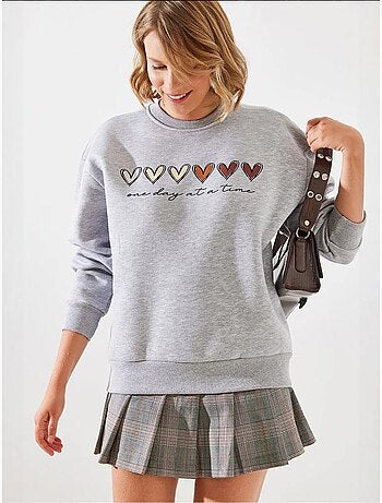 Sweat-shirt à imprimé cœur et col rond lucci