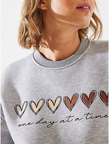 Sweat-shirt à imprimé cœur et col rond lucci