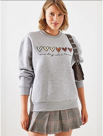 Sweat-shirt à imprimé cœur et col rond lucci