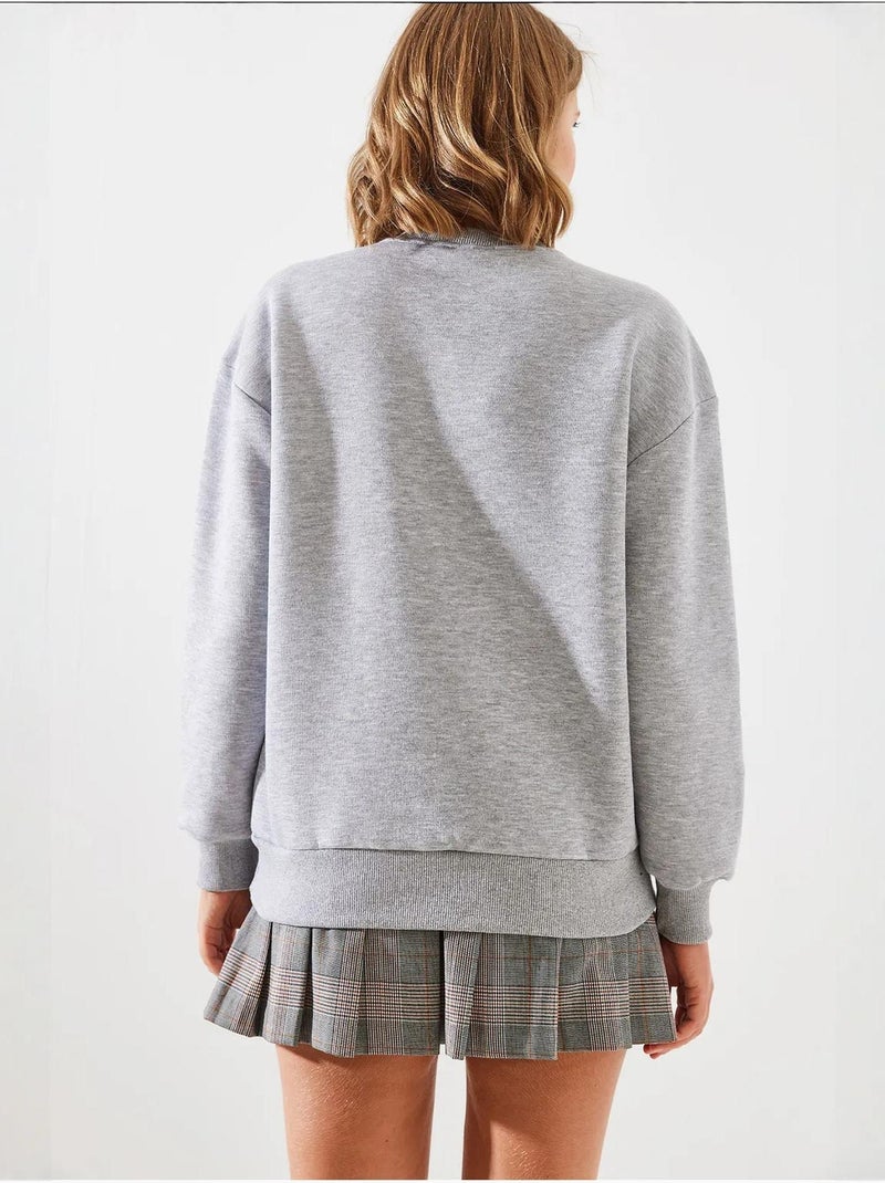 Sweat-shirt à imprimé cœur et col rond lucci Gris clair - Kiabi