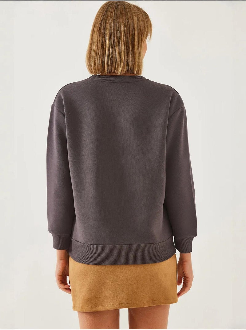 Sweat-shirt à imprimé cœur et col rond lucci Gris Noir - Kiabi