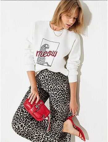 Sweat-shirt à imprimé léopard bianco lucci