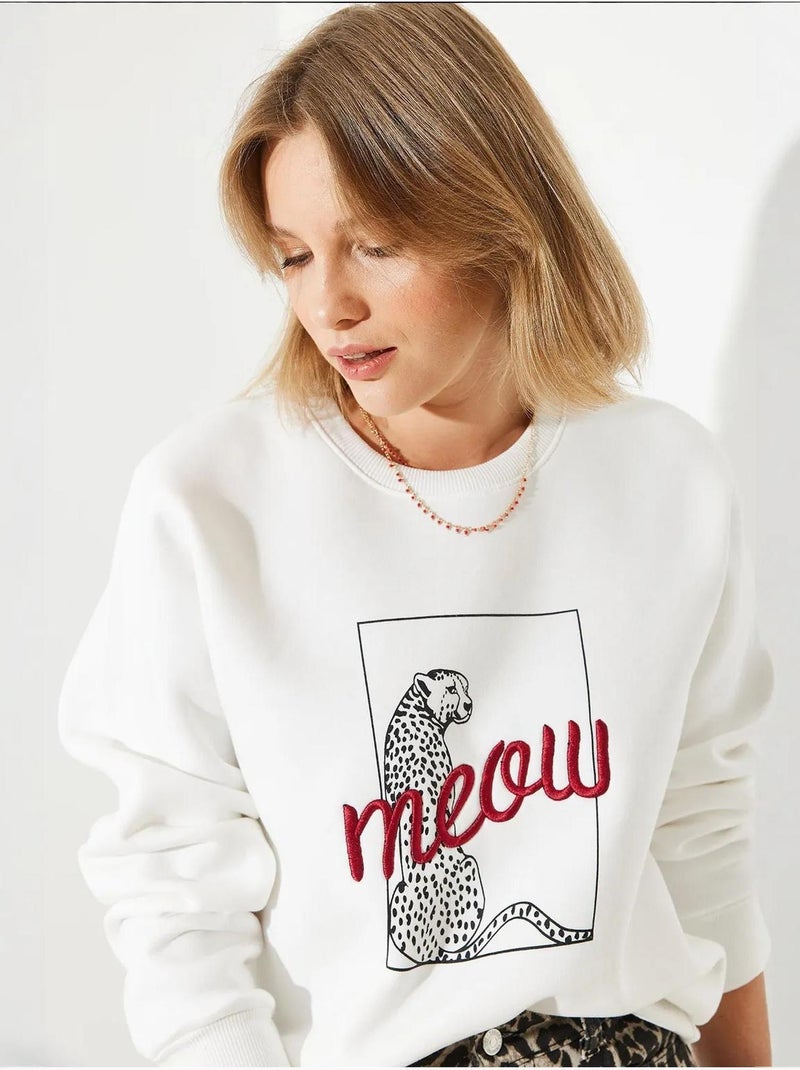 Sweat-shirt à imprimé léopard bianco lucci Blanc - Kiabi