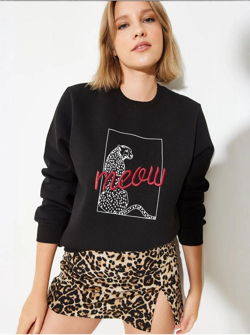 Sweat-shirt à imprimé léopard bianco lucci Noir - Kiabi
