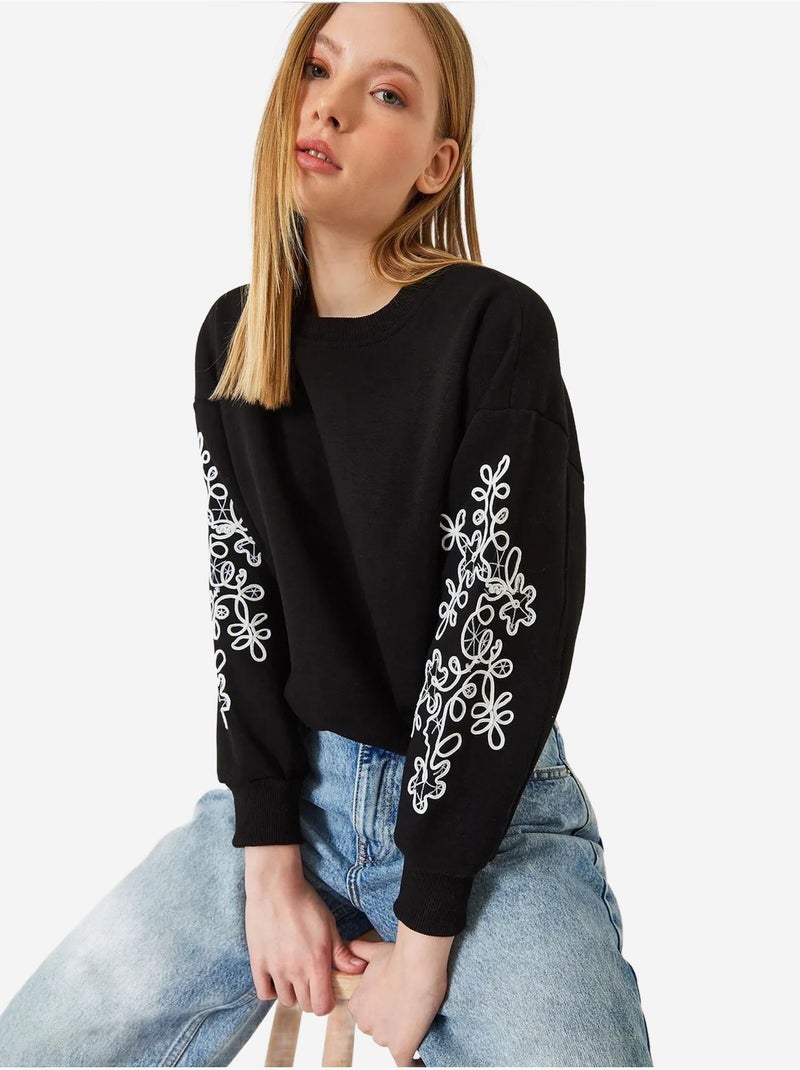 Sweat-shirt à manches brodées lucci Noir - Kiabi