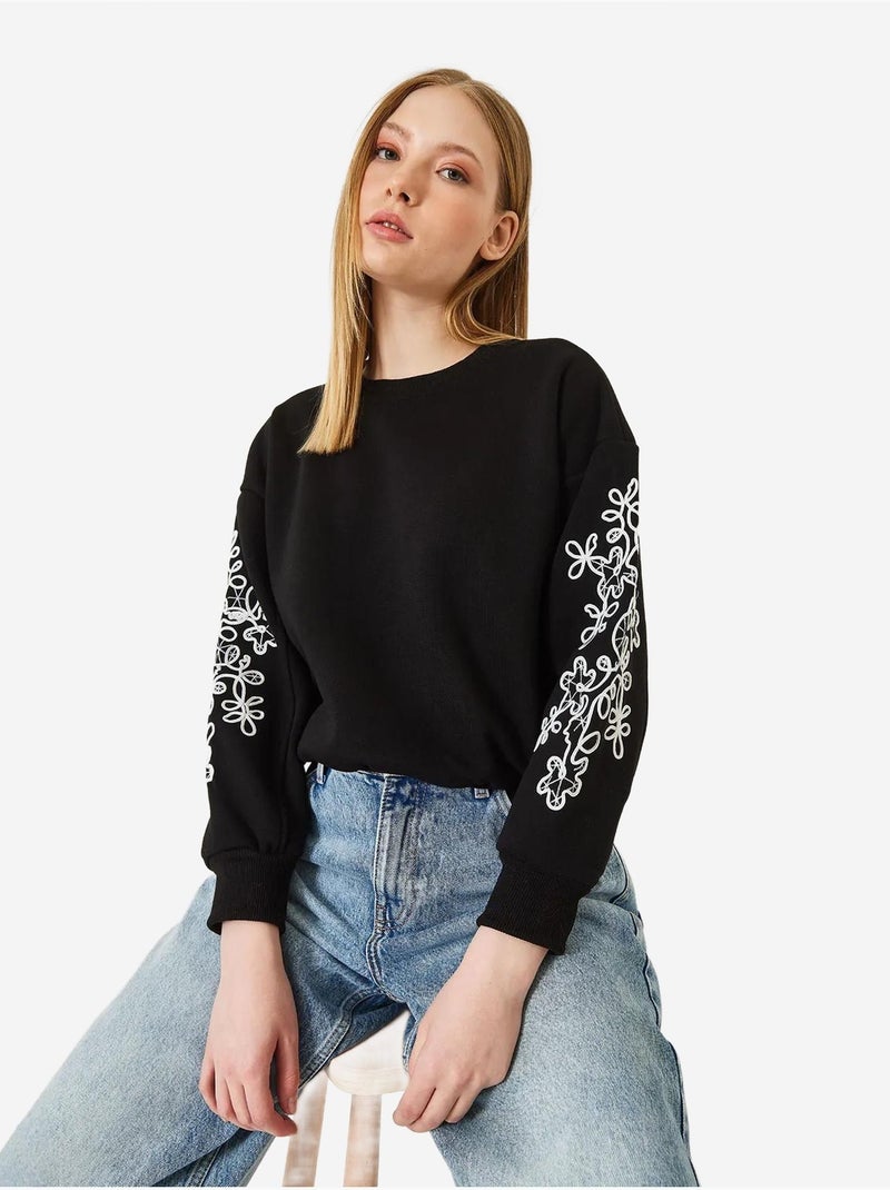Sweat-shirt à manches brodées lucci Noir - Kiabi