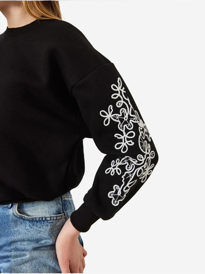 Sweat-shirt à manches brodées lucci Noir - Kiabi