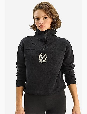 Sweat-shirt à manches longues avec broderie et col zippé lucci